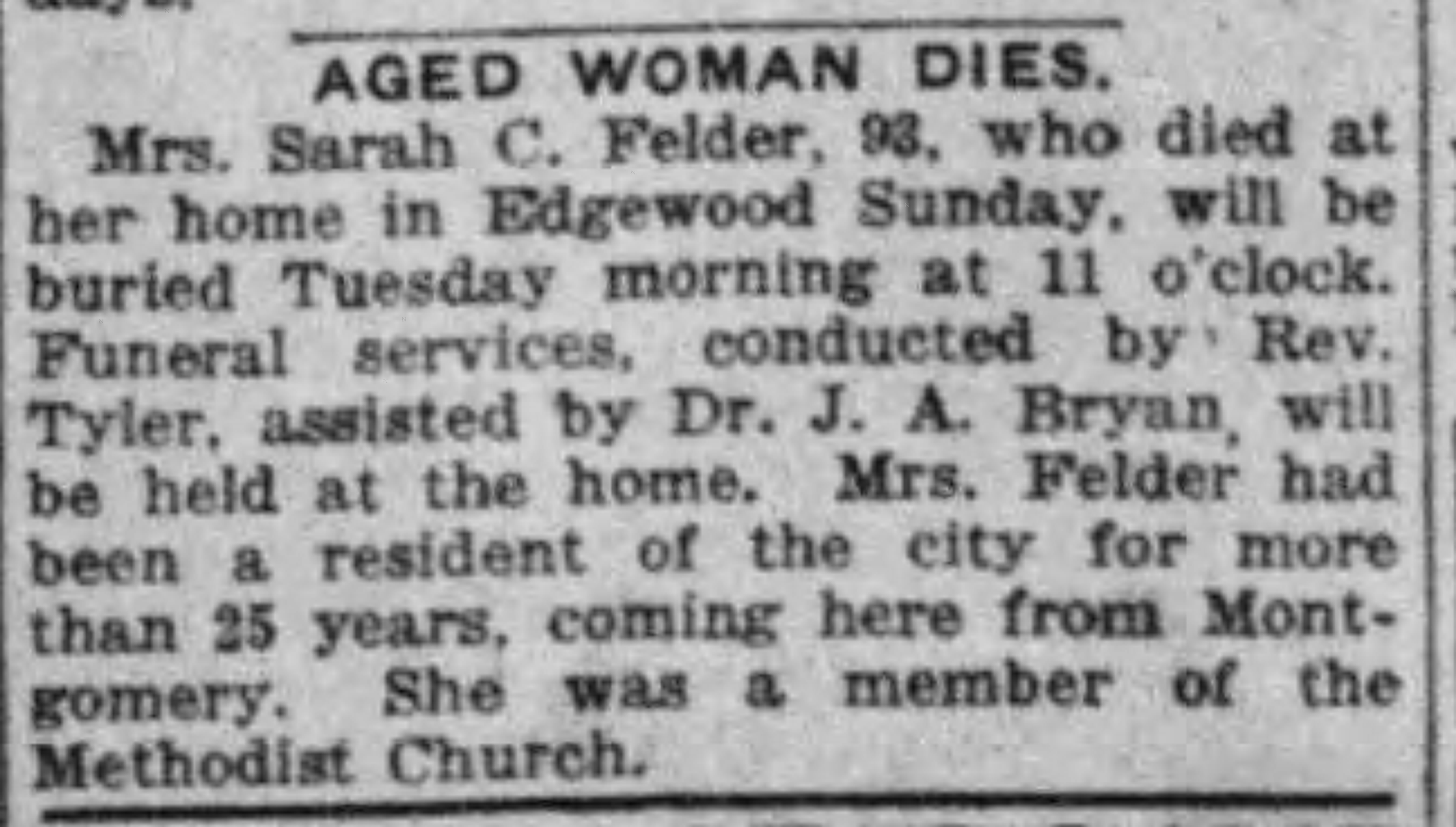 Sarah C. Felder obituary